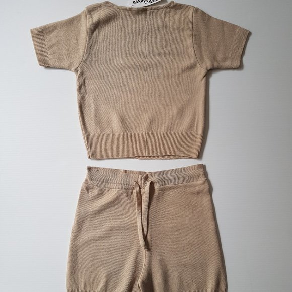 Beige Knit Short And Tee Set Soft Stretch Shorts And T-shirt Coordinates - Picture 4 of 15